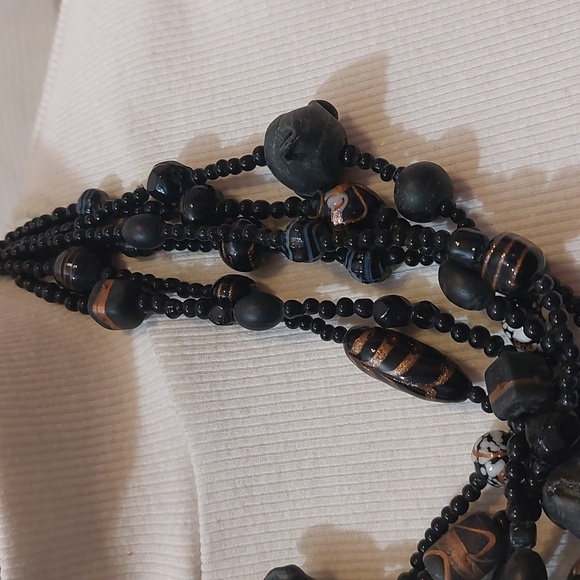 OOAK Unique Vintage Rare Multistrand Beaded Necklace w/ Ceramic Glass and Onyx - Picture 5 of 8